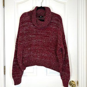 Plush Red Cowl Neck Short/Cropped Sweater XXL